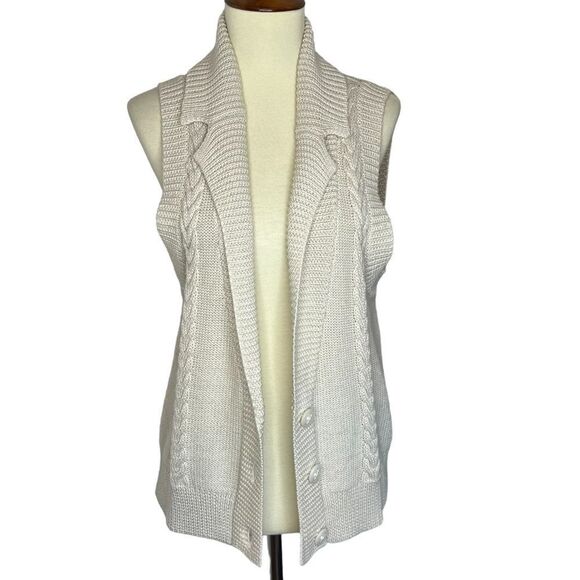 ORVIS cable knit sweater vest button front beige size S - Picture 3 of 10